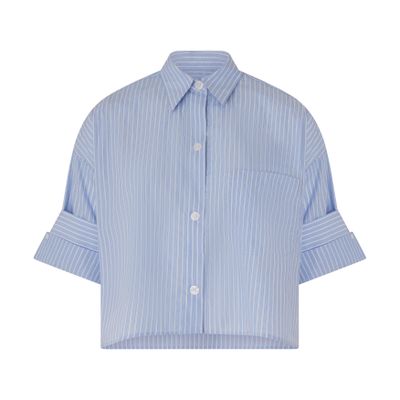 Twp Next Ex Cropped Shirt In Superfine Cotton In Baby Blue
