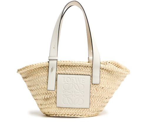 LOEWE Small basket in raffia and calf leather