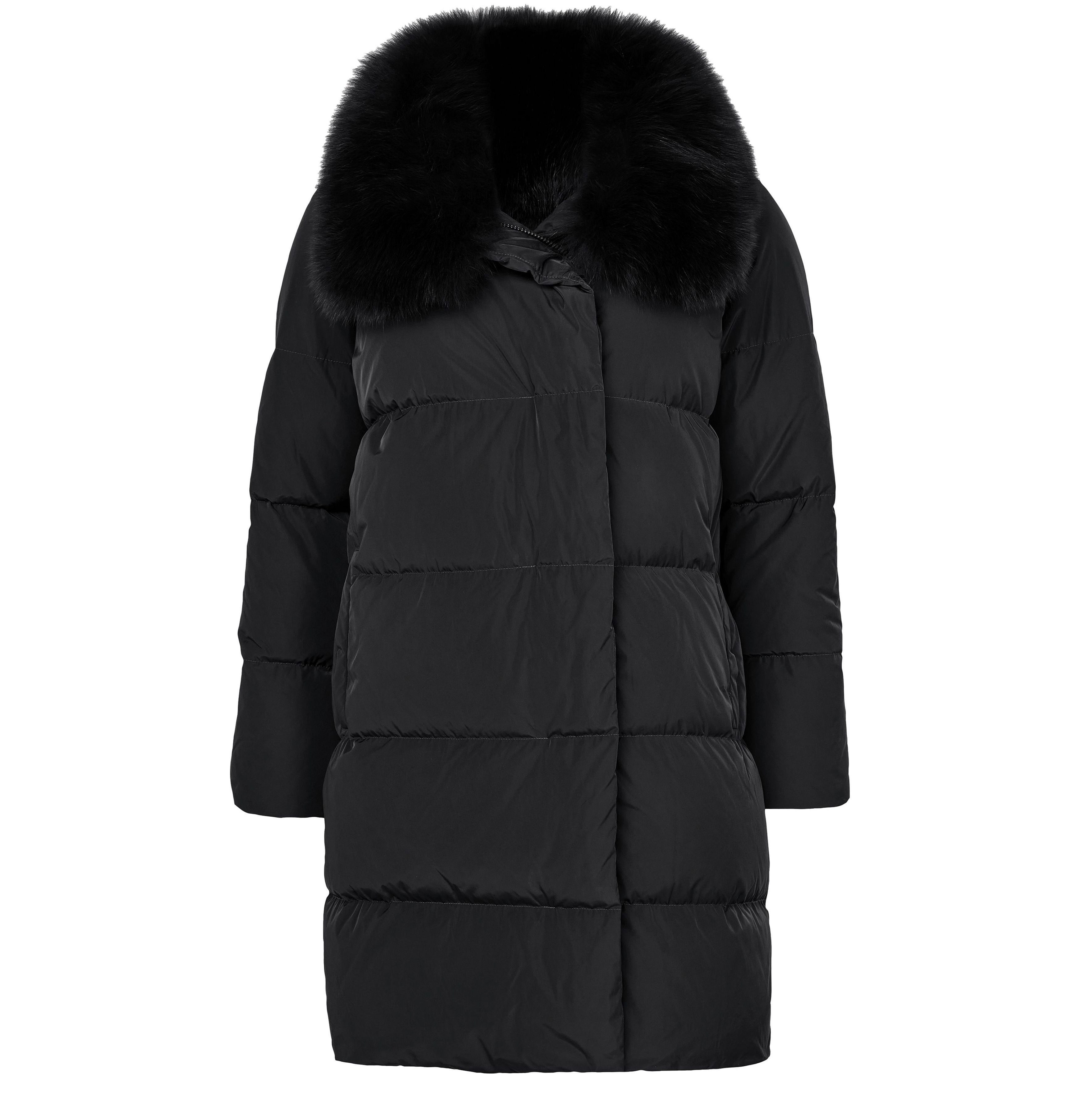 Puffer jacket with a fox fur collar