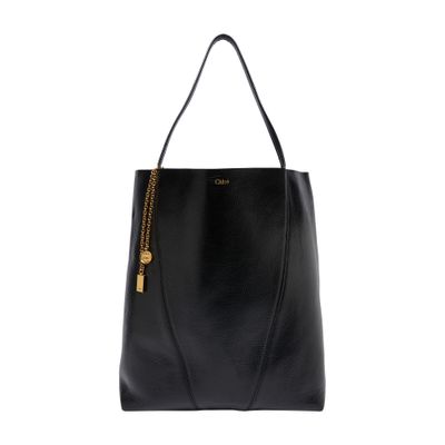 Chloé Spin Grained Leather Tote Bag In Black