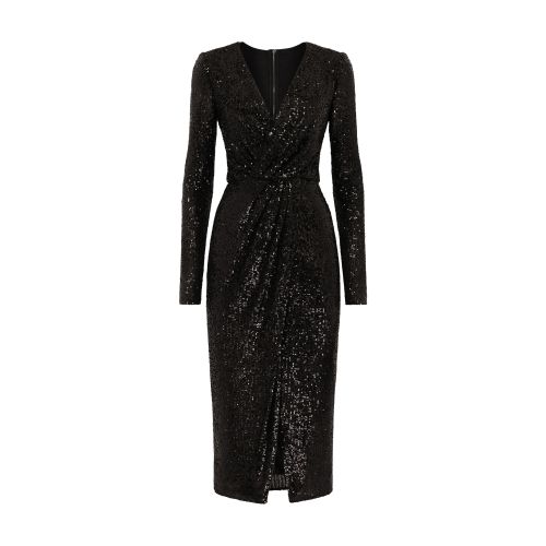 Dolce & Gabbana Micro Sequin-embellished Tulle Midi Dress In Black