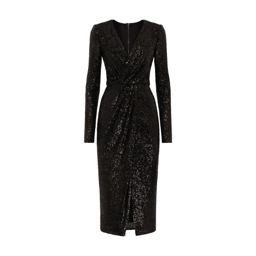 Shop Dolce & Gabbana Micro-sequined Calf-length Dress In Black