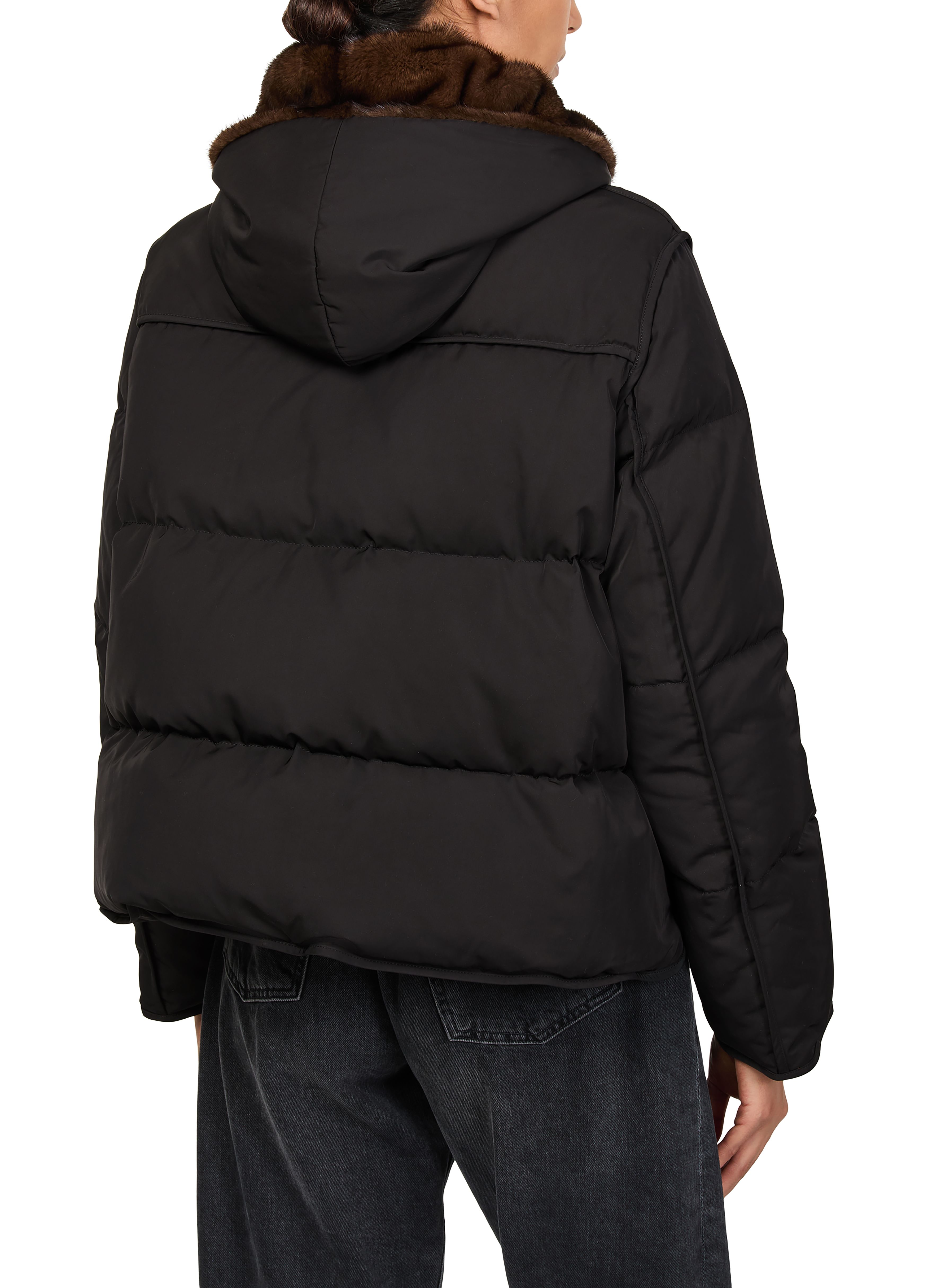 Puffer jacket with a mink fur hood thumbnail 5