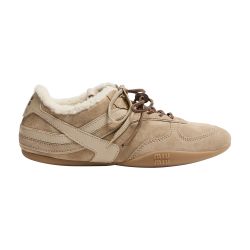 Women's Suede and shearling low-top sneakers | MIU MIU | 24S
