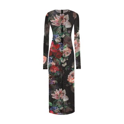 Dolce & Gabbana Tulle Calf-length Dress With Floral Print In Multicolor