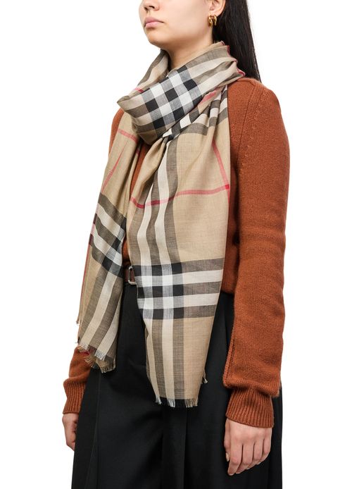 BURBERRY Wide Check Wool Silk Scarf