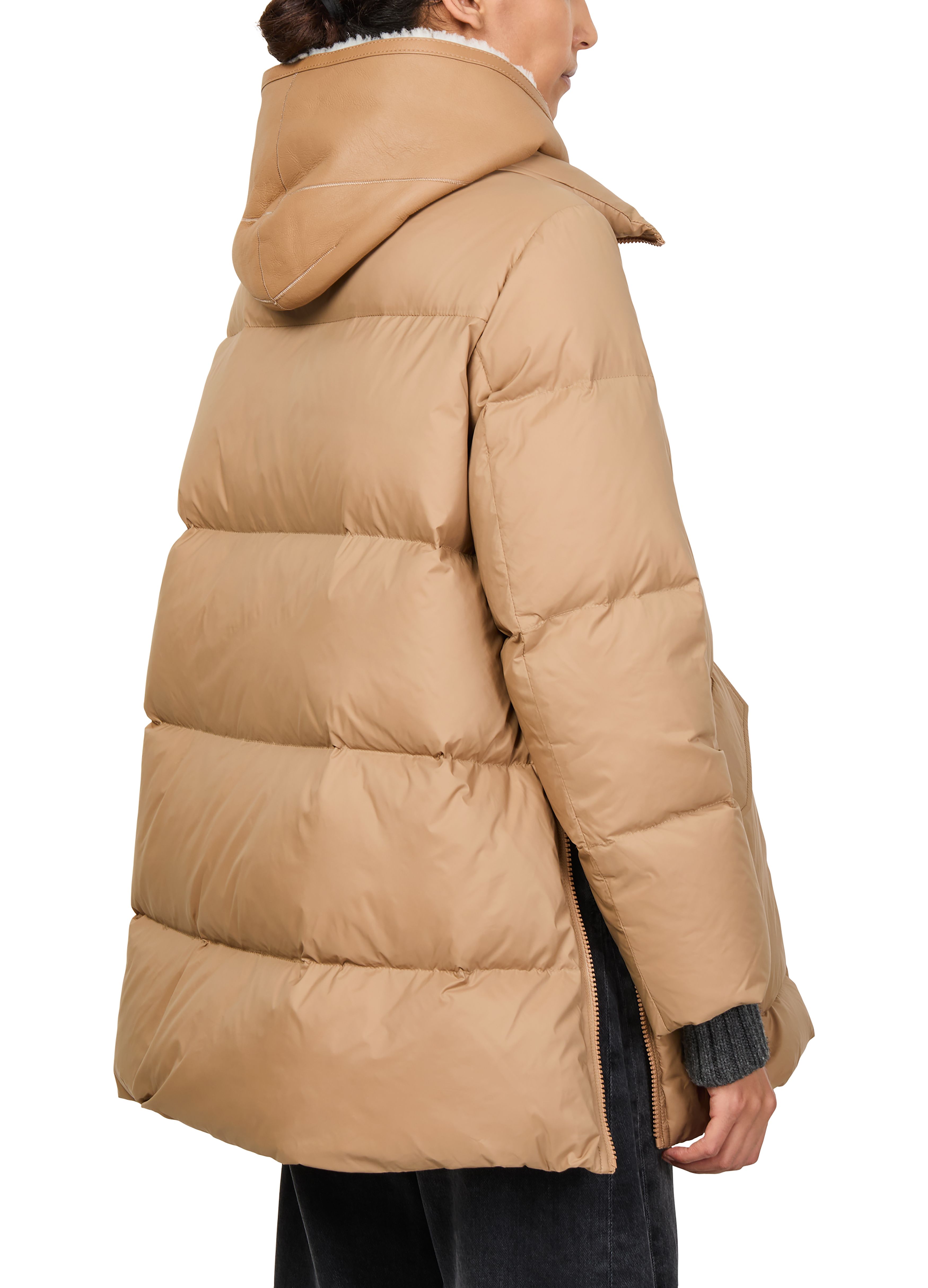 Puffer jacket with a sheepskin hood thumbnail 5