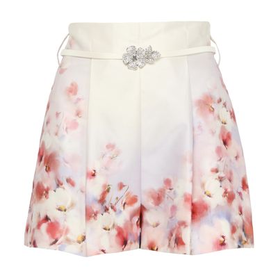 Zimmermann Crush Belted Floral-print Silk And Cotton-blend Twill Shorts In Red