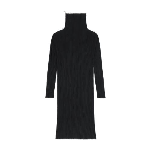 Mm6 Maison Margiela Long Sleeves Plissé Midi Dress In Black