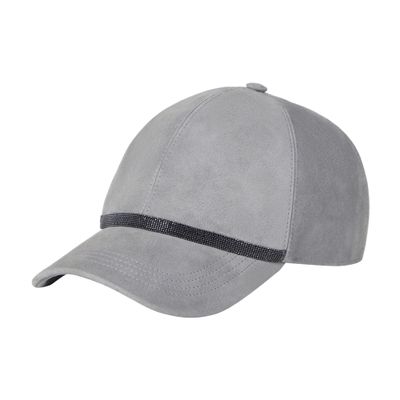 Brunello Cucinelli Women's Suede Baseball Cap With Shiny Trim In Grey