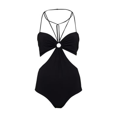 Shop Nensi Dojaka One-piece Draped Swimsuit With Double Ring In Black