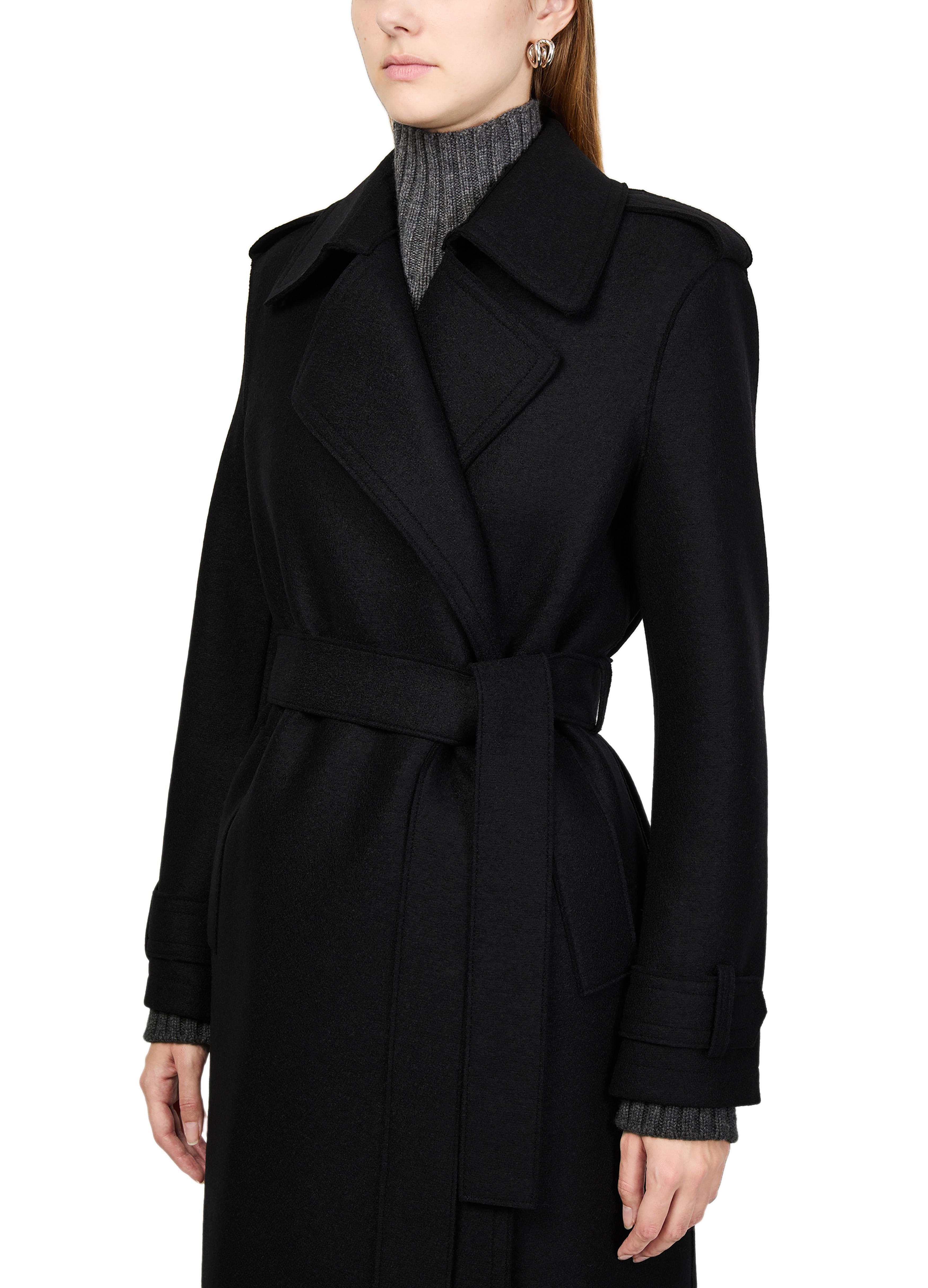 Double-stitched long trench in pressed wool thumbnail 4