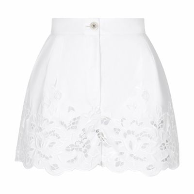 Dolce & Gabbana Eyelet Embroidered Cotton Popeline Shorts In White