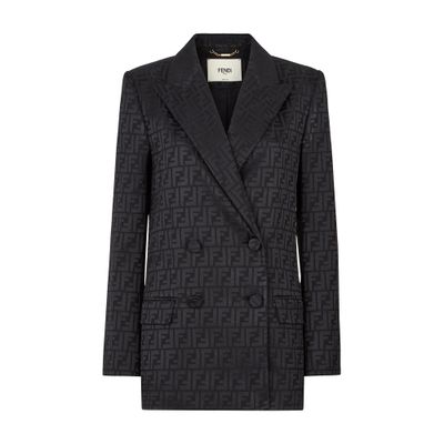 Fendi Logo Jacquard Double-breasted Crepe Blazer In Noir