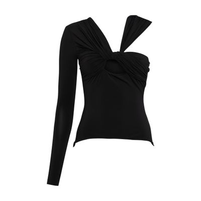 Nensi Dojaka One Shoulder Asymmetrical Draped Top In Black