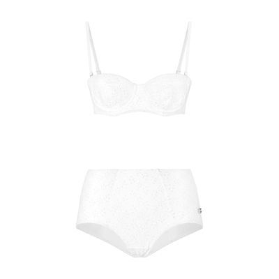 Dolce & Gabbana Broderie Anglaise High Waisted Bikini In White