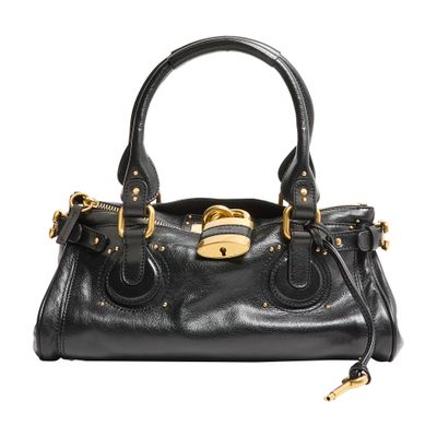 Chloé Structured Shoulder Bag With Padlock And Studs In Black