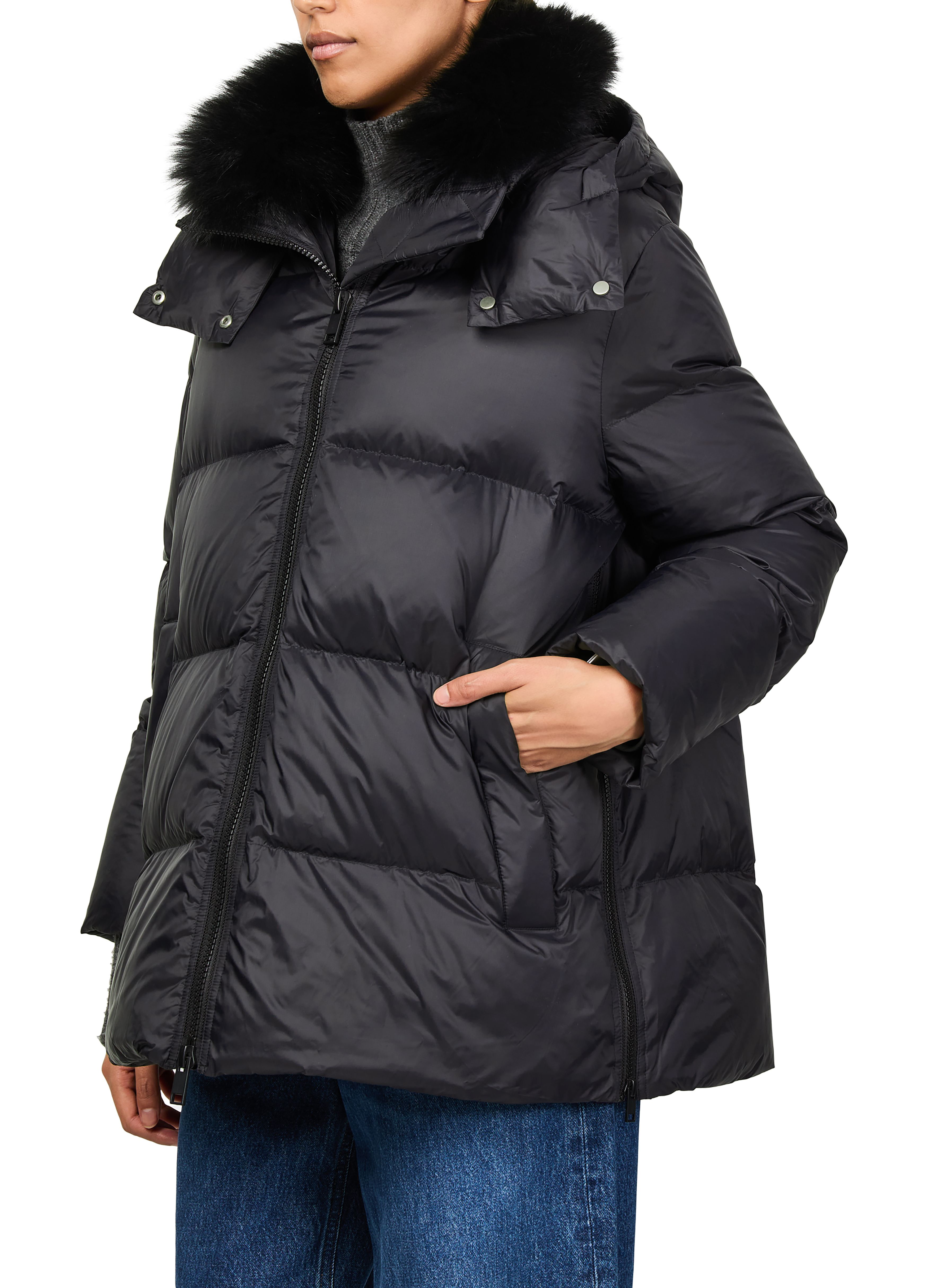 Hooded puffer jacket with a fox fur collar thumbnail 4