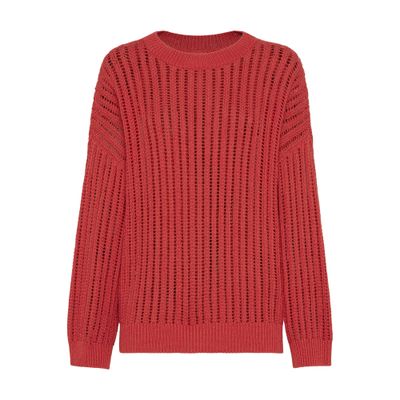 Brunello Cucinelli Ribbed Openwork Sweater In Red
