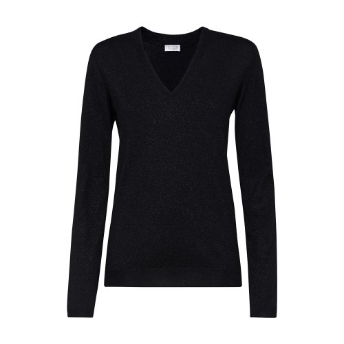 Brunello Cucinelli Women's Sparkling Cashmere And Silk Rib Knit Lightweight Sweater In Noir