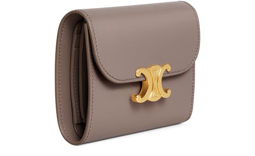 Celine Triomphe Small Flap Compact Trifold Wallet Tan Leather Free