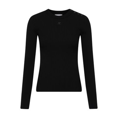 Courrèges Shoulder Snaps Rib Knit Sweater In Black