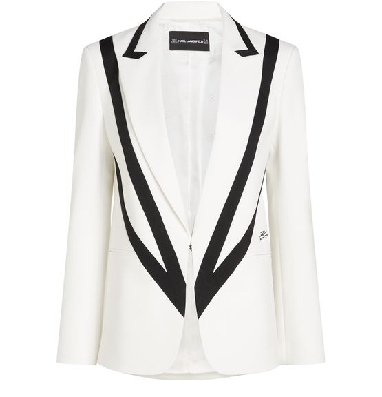 White blazer with black collar sale