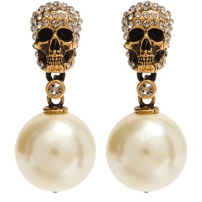 Alexander Mcqueen Pave Skull Earrings In Green