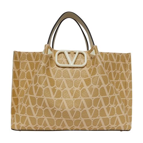 Valentino Vlogo Woven Raffia Tote Bag In Naturale_ivory