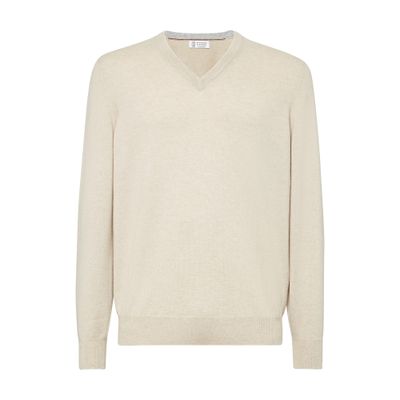 Brunello Cucinelli Men's Lightweight Cotton Sweater In Beige