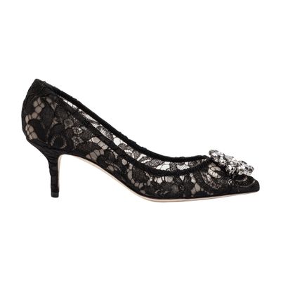 Dolce & Gabbana Scarpe Con Tacco In Pizzo Blu Notte Donna In Black
