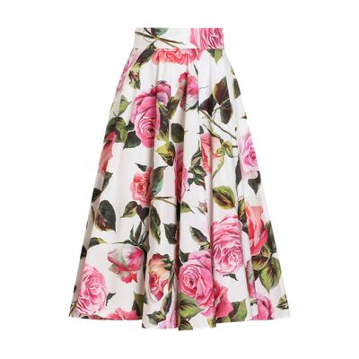 Dolce & Gabbana Multicolor Rose-print Cotton Circle Midi Skirt In Multicolor