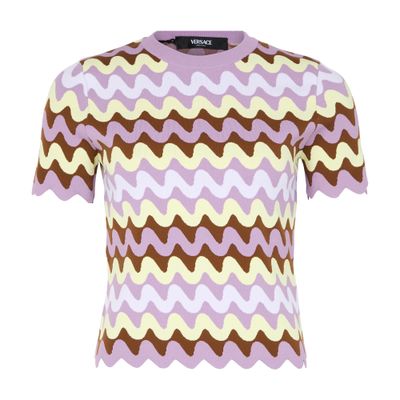 Versace Knitwear With Crewneck And Scalloped Edges In Multicolor