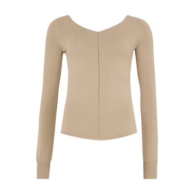Lemaire Beige Wide V-neck Top In Beige