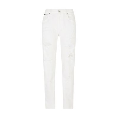 Shop Dolce & Gabbana Boyfriend Jeans With Rips In Optical_white