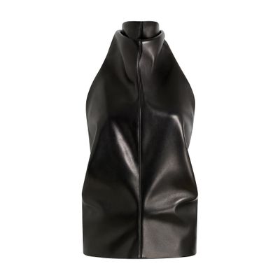 Khaite Rone Seeveless Leather Top In Black