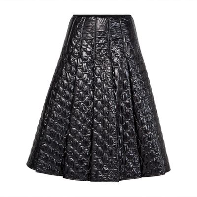 Moncler Gonna Quilted Pleated Shell Midi Skirt In Black