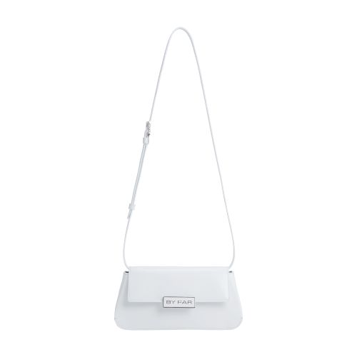 By Far Tilda Pochette Semi Patent Leather Shoulder Bag In White