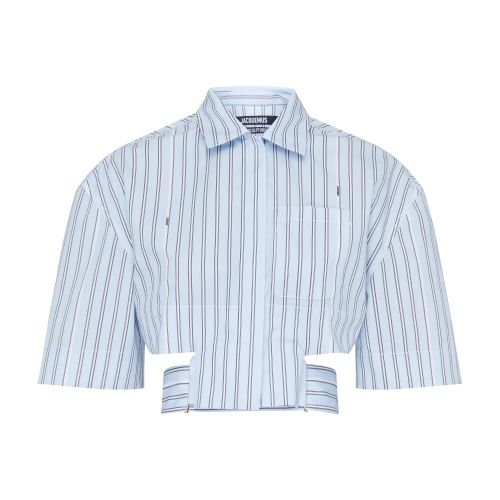 Shop Jacquemus The Bari Short Shirt In Print_blue_stripe