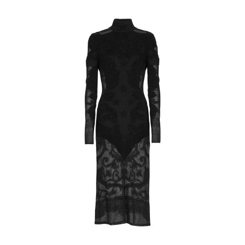 Balmain Semi-sheer Baroque Knit Midi Dress In Multi