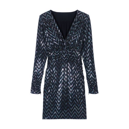 Ba&sh Dressing Gown Flavie Chevron Metallic Mini Dress In Black