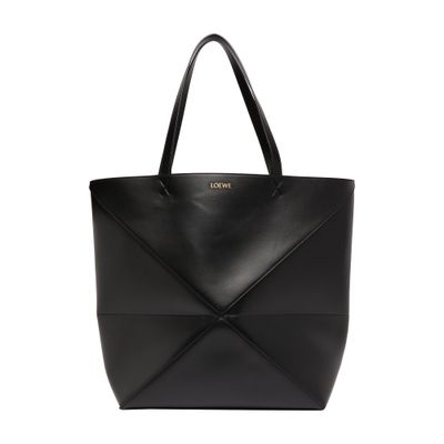 Loewe Puzzle Fold Tote Xl In Shiny Calf Leather In Black