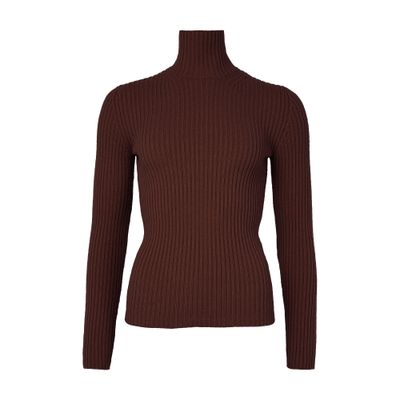 Max Mara Wool And Cashmere High Neck Knit Top In Burgundy