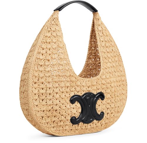CELINE Celine classic panier hobo bag  in raffia and calfskin