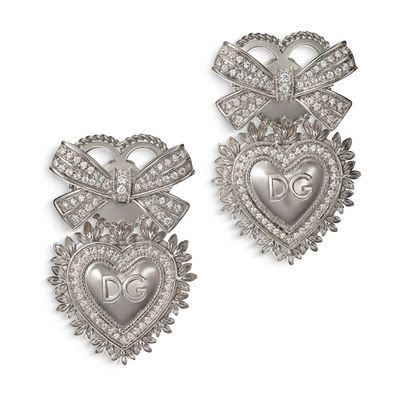 Dolce & Gabbana 18kt White Gold Devotion Diamond Sacred Heart Earrings In White