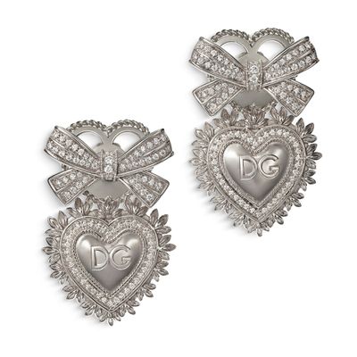 Shop Dolce & Gabbana Devotion Earrings In White Gold With Diamonds