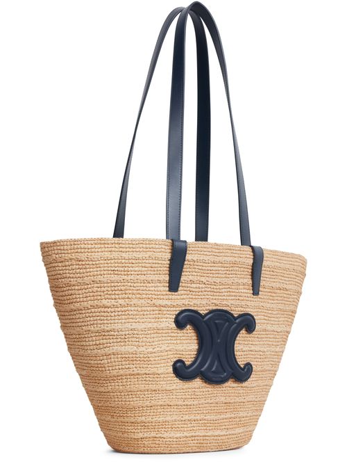 CELINE Medium supple panier in raffia and calfskin