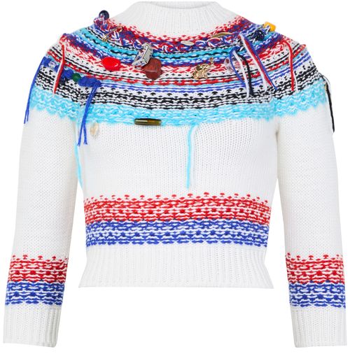 CELINE Cropped crewneck sweater in fair isle wool
