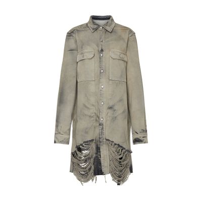 Rick Owens Frayed Distressed-effect Denim Jacket In Mineral_fringed