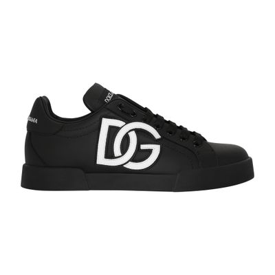 Dolce & Gabbana Calfskin Portofino Sneakers With Dg Logo In Black_white